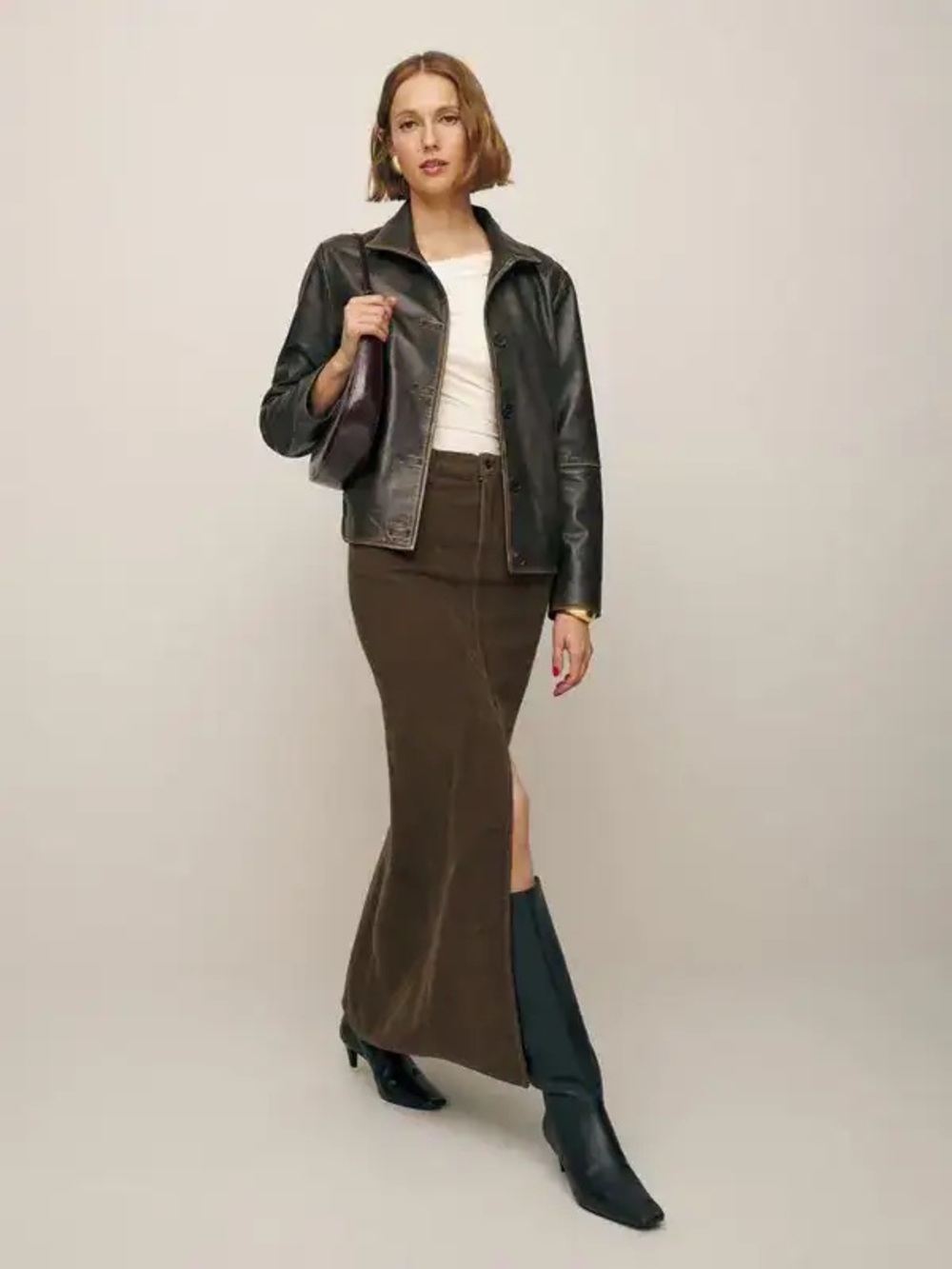 Reformation Tazz Maxi Corduroy Brown Skirt Size 24 Fall Layer Corporate